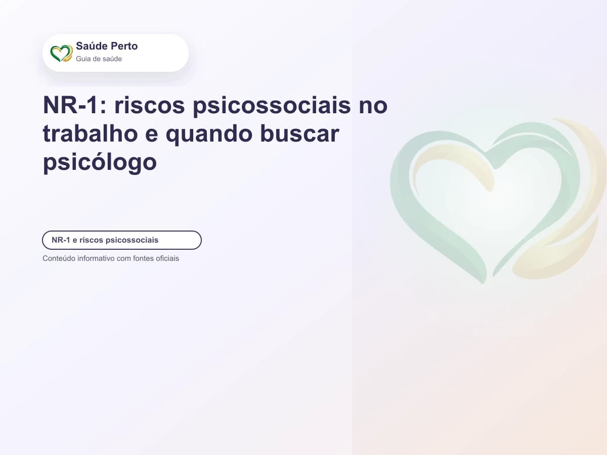 Imagem editorial do guia NR-1 e riscos psicossociais com elementos abstratos de saúde pública.