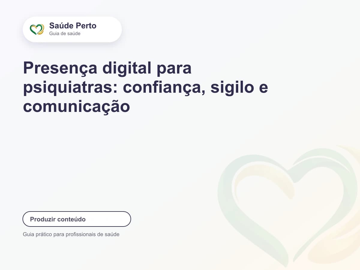 Arte editorial Saúde Perto com o título “Presença digital para psiquiatras: confiança, sigilo e comunicação”.
